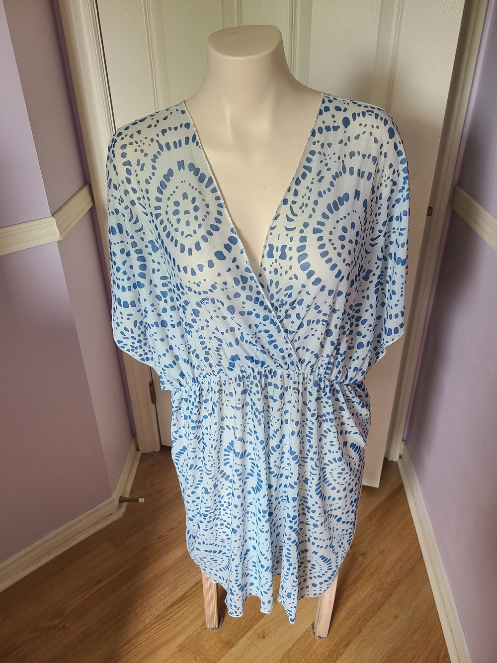 SHEIN Curve Light Blue Dot Wrap Cover Up
